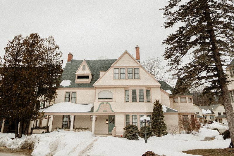 Outside the Wentworth Inn with snow on the ground.