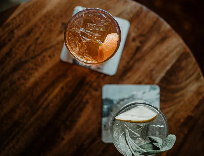 Drinks on coasters on a table at the Wentworth