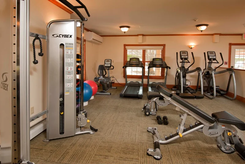 A workout room with gym equipment at the Wentworth Inn.