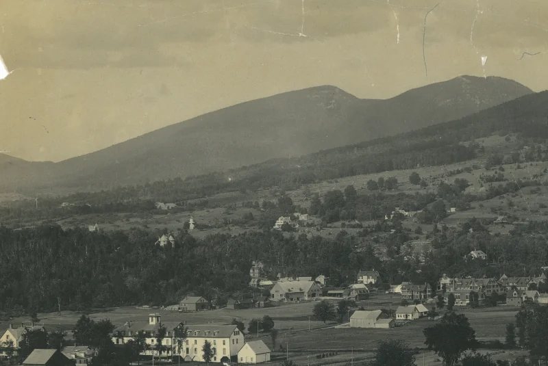 A black and white photo of Jackson, NH.